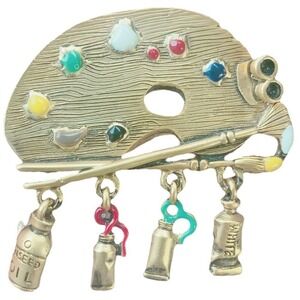 Vintage Danecraft art paint pallet enamel brooch pin